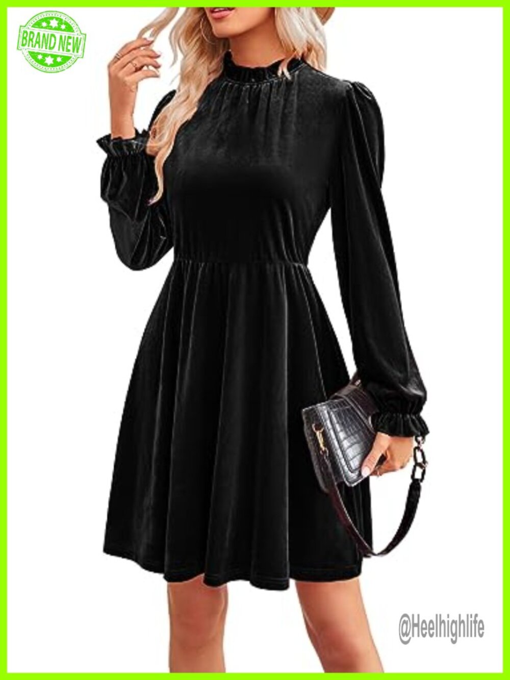 Velvet Long Sleeve Fit and Flare Wedding Guest Mini Dress